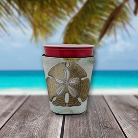 Caroline's Treasures SB3025RSC Beach Gold Sand Dollar Red Cup Hugger Cup Cooler Sleeve Hugger Machine Washable Drink Sleeve Hugger Collapsible Insulator Beverage Insulated Holder