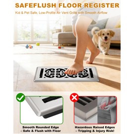 Floor Vent Covers 4x10 Inch – Heavy Duty Walkable Air Vent Cover for Home Floor & Wall - Decorative 2MM Thicker Metal Floor Register with Easy Adjust Airflow Switch - Satin Nickel HVAC Vents - 5 Pack