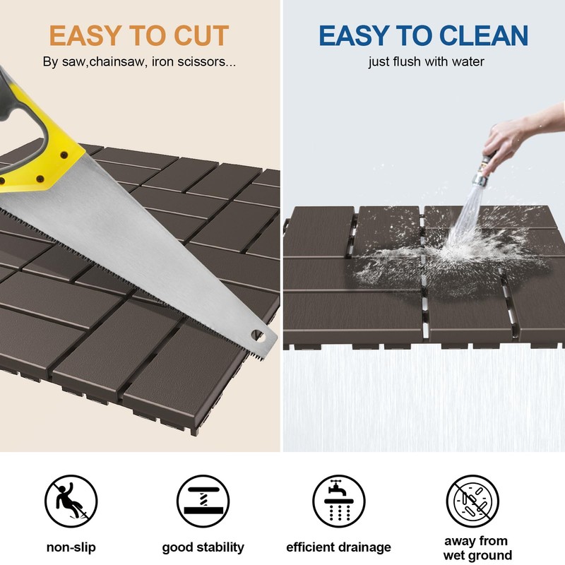 Goovilla Plastic Interlocking Deck Tiles, 9 Pack Outdoor Patio Flooring,
