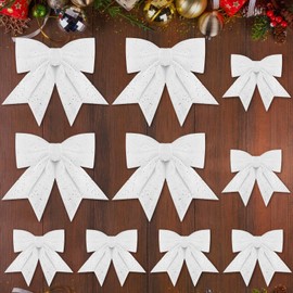 SEPGLITTER Christmas Bows, 10 Pieces Glitter Bows Christmas Wreath Bow Christmas Tree Bows Decoration Christmas Tree Decorations for Festival Party (White)