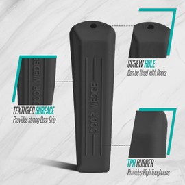 5 Pack Rubber Door Stopper Wedge Sturdy Heavy Duty Security Non-Slip Door Jammer, Indoor Anti-Skid Durable Rubber Door Stoppers for Bottom of Door Ideal for Homes, Offices and Work Shops (Black)