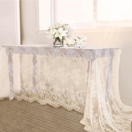B-COOL 2 Pieces 60x120 Inch Table Cloth Farmhouse Rustic Tablecloth for Bridal Shower Ivory Flower Table Linen Spring Outdoor Table Decorations