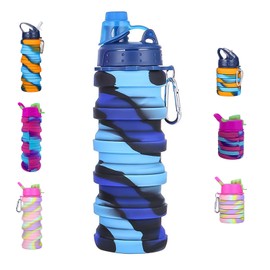 COMBODY WATMHHJQ Silicone Collapsible Sports Water Bottles 500ml 16oz,Leak proof Twist Cap BPA Free Retractable for Home Outdoor,Biking,Hiking Portable Water Bottle Cups(1#Pink) (41ya-red, 2pcs)