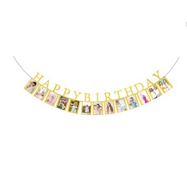 Happy Birthday Garland Golden Colour, Birthday Garland for Boys Girls, Photo Garland for Birthday, Happy Birthday Banner, Hanging Photo Wall Decoration for Party Decoration and Family Celebrations