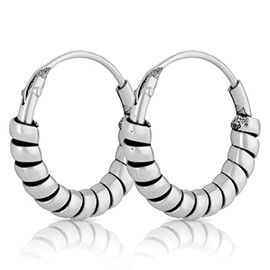 NKlaus Pair of Bali Creole Earrings Cord Diameter 12 mm 925 Sterling Silver Medieval Gothic 2315, Sterling Silver