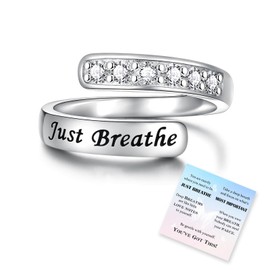 925 Sterling Silver Just Breathe Rings Adjustable Inspirational Hope Ring Jewelry Encouragement Gift for Women (Ring)