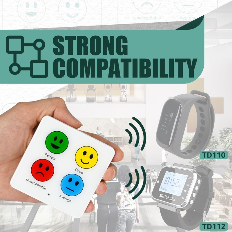 Retekess TD034 Wireless Restaurant Pager,Service Rating Button,5 4-Key Customer Rating