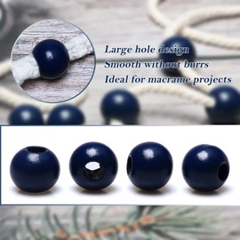 50 Pieces Blue Wooden Macrame Beads 20mm with 8mm Large Hole, Wood Spacer Beads, Natural Round Ball Farmhouse Wooden Loose Beads for Craft/Jewelry Making/Garland Home Wall Hanging Decor