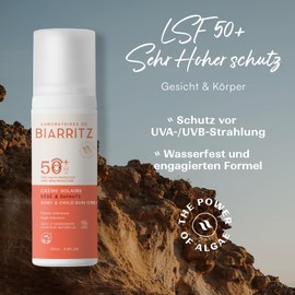 Laboratoires de Biarritz - Sonnencreme Baby & Kind - LSF50+ - Bio-zertifiziert - Gesicht und Körper - Leichte und cremige Textur - 100 ml - Made in France