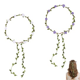 2 Stück Blumenkranz Haare, Blumenkränze Fürs Haar, Stirnband, für Mädchen Hochzeit Festival Haarschmuck(Weiß + Lila)