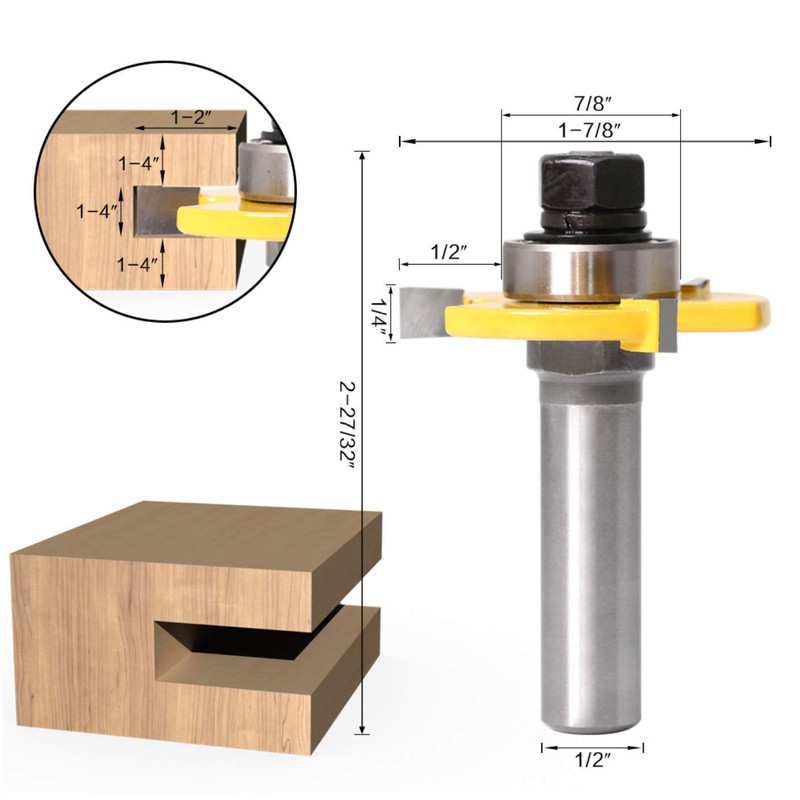 Lock Miter 45 Degree Joint Router Bits + 2Pcs Tongue