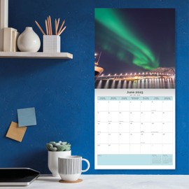 Dayplanner Publishing Northern Lights Calendar 2025, Large Square Wall Calendar With Organisational Stickers, 16 Month, Northern Lights Gift Weather Calendar