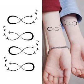 Oottati 2 Sheets Tiny Small Temporary Tattoos For Women Men Finger Hands Neck Wrist Face, Cute Long Lasting Cartoon Fake Tattoo Stickers For Kids Boys Girls Moebius Love Bird Totem