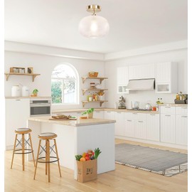 Jolydoly Gold Semi Flush Mount Ceiling Light Fixture,Vintage Globe Glass Ceiling Light Fixture,Hanging Ceiling Lamp for Bathroom Bedroom Hallway Kitchen