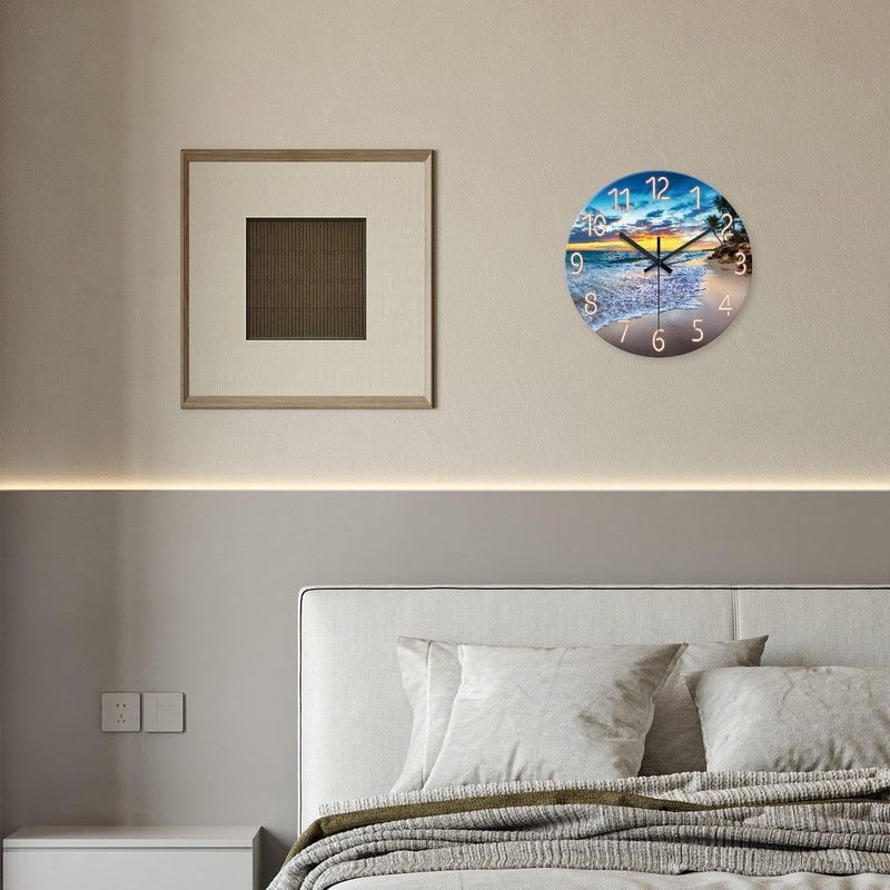 Glass Beach Wall Clocks Battery Operated 16 Inches or Larger