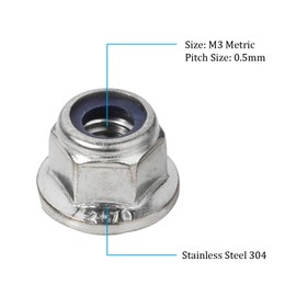 M8-1.25 Flange Nylon Insert Lock Nuts Flanged Locknuts, DIN 6926, Stainless Steel 18-8 (304), Bright Finish, 10 PCS