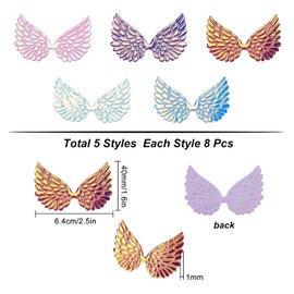GORGECRAFT 40pcs 2.5 Inch Laser Angel Wings Fabric Embossed Iridescent Wings Patches Applique 5 Colors Mini Wings Crafts for DIY Craft Decoration Clothing Ornament Supplies Shirts Jeans Craft Sewing