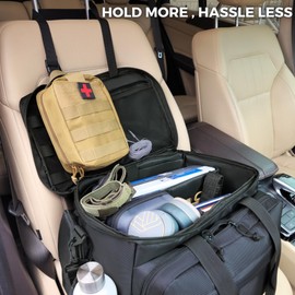 DERABY Patrol Bag for Law Enforcement | Police Gear Car Front Seat Organizer with 15.6” Laptop Sleeve, Cup Holder | Heavy Duty Bag with Multiple Compartments, Removable Straps | Fits Passenger Seat