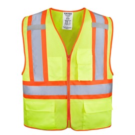 Safety Vest High Visibility-KAYGO KG0100,Reflective vest with 4 Pockets and Zipper,Meet ANSI/ISEA 107-2015 Type R Class2 Not FR