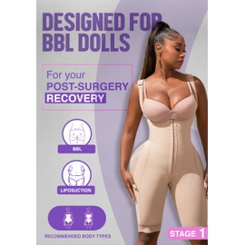 Snatched Body Fajas Colombianas Moldeadoras | Stage 1 Faja Post Surgery BBL Lipo 360 | Full Body Faja for Women Knee Length Compression Garment Beige 4XL