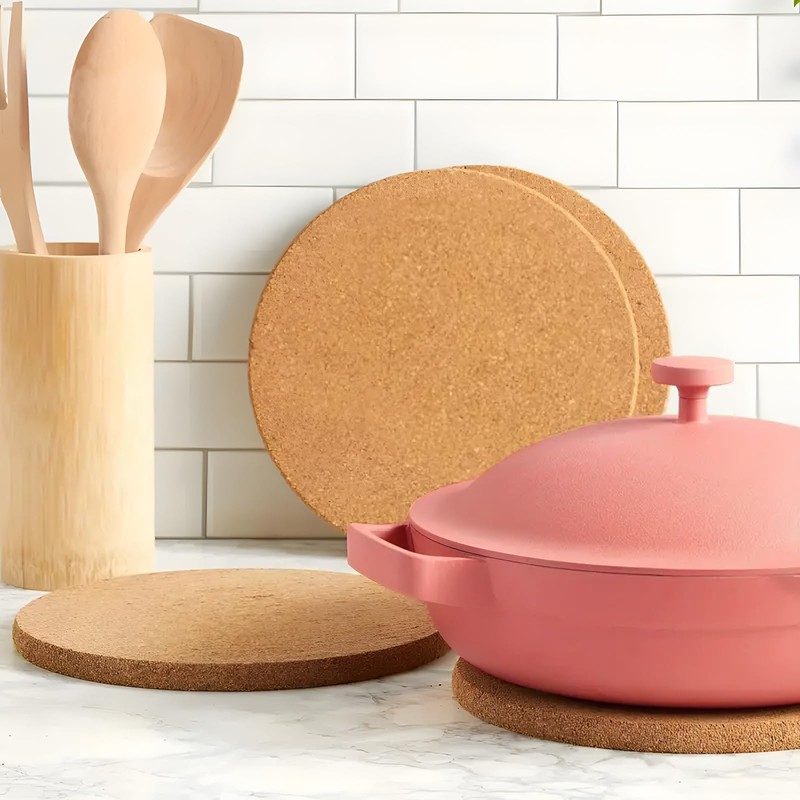 6Pcs Cork Trivet Set - 19CM Round Thick Corks Placemats