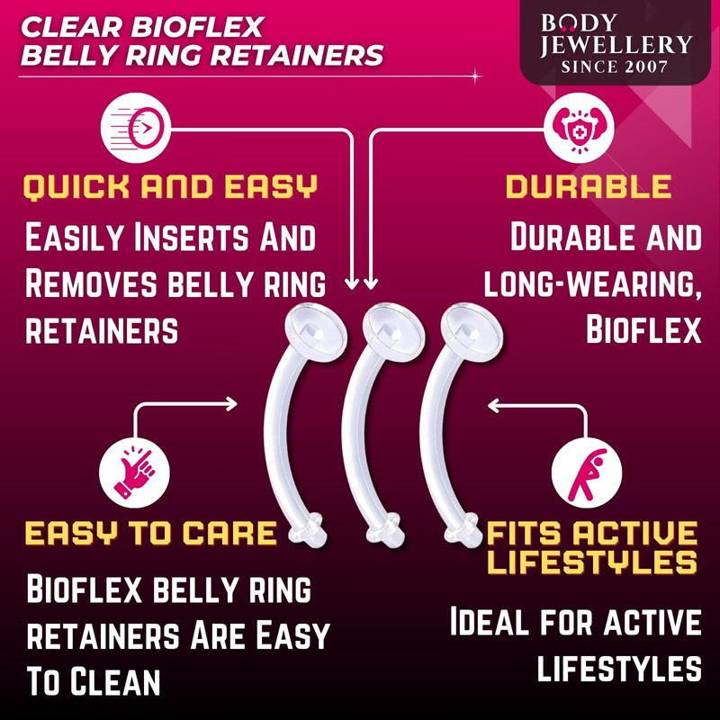bodyjewellery 3pcs 14g Belly Button Rings Navel Piercing Retainer Clear