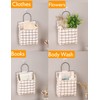 BieFuSin 2Pcs White Plaid Fabric Wall Hanging Storage with Hook,