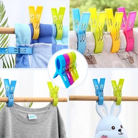Nutabevr Giant Clothes Pegs, Large Sturdy Plastic Towel Clips, 4 Colourful Keep Your Towel Blowing Away From Blowing Away for Beach Towel, Bath Towel, Carpet, Clothing, Pack of 8
