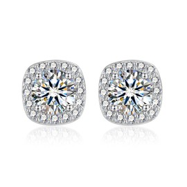 LANCHARMED Moissanite Earrings Stud for Men, 925 Sterling Silver Lab Created Diamond Earring D Color VVS1 0.5-1 Carat Real Moissanite Studs Square Earring for Men Jewelry Gifts for Women