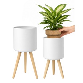 2-Pack Ceramic-Look Metal Planters for Indoor Plants