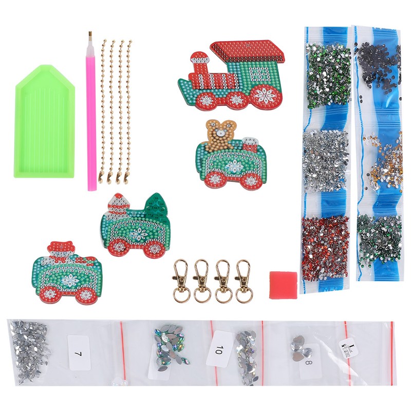 4Pcs Diamond Painting Keychain DIY Luggage Ornaments Art Crafts Christmas