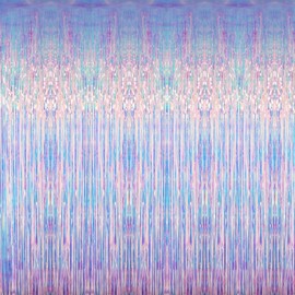 GOER 3.2 ft x 6.5 ft Metallic Tinsel Foil Fringe Curtains Party Photo Backdrop Party Streamers for Mermaid Birthday Party Decorations(1 Packs,Neon Blue)