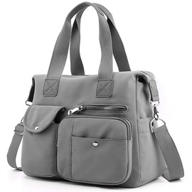 SHIFANQI Tote Bags for Women Stylish Nylon Ladies Shoulder Bag Top Handle Handbag Multi Pockets Work Totes Water Resistant Travel Crossbody Messenger Bag (Grey)