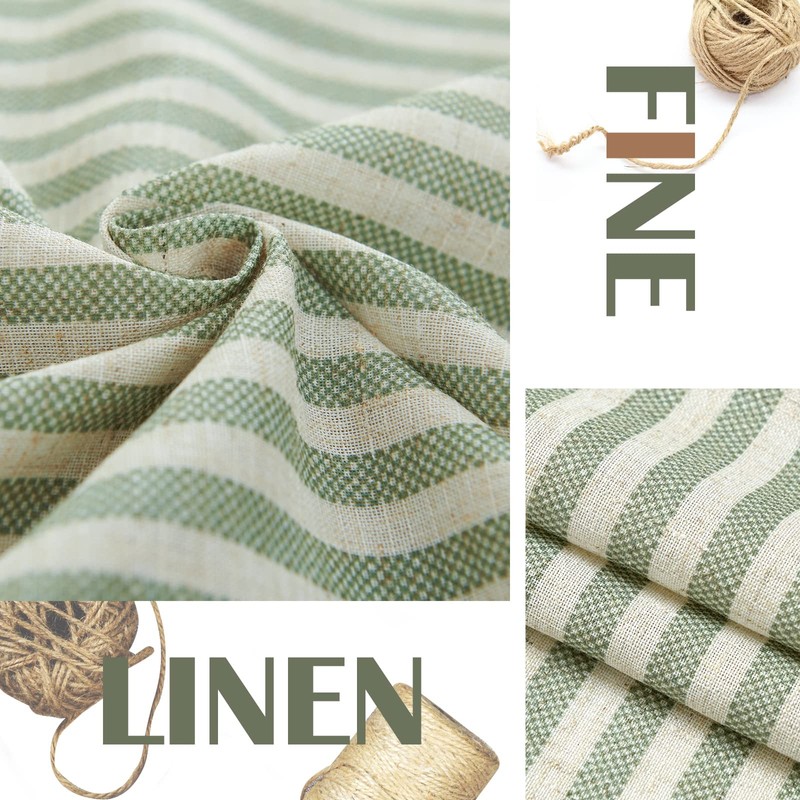 TOPICK Green Striped Small Curtains 24 Inch Drop Linen Kitchen