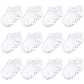 Touched by Nature Baby Organic Cotton Socks with Non-Skid Gripper for Fall Resistance, White No-Show, 12-24 Months