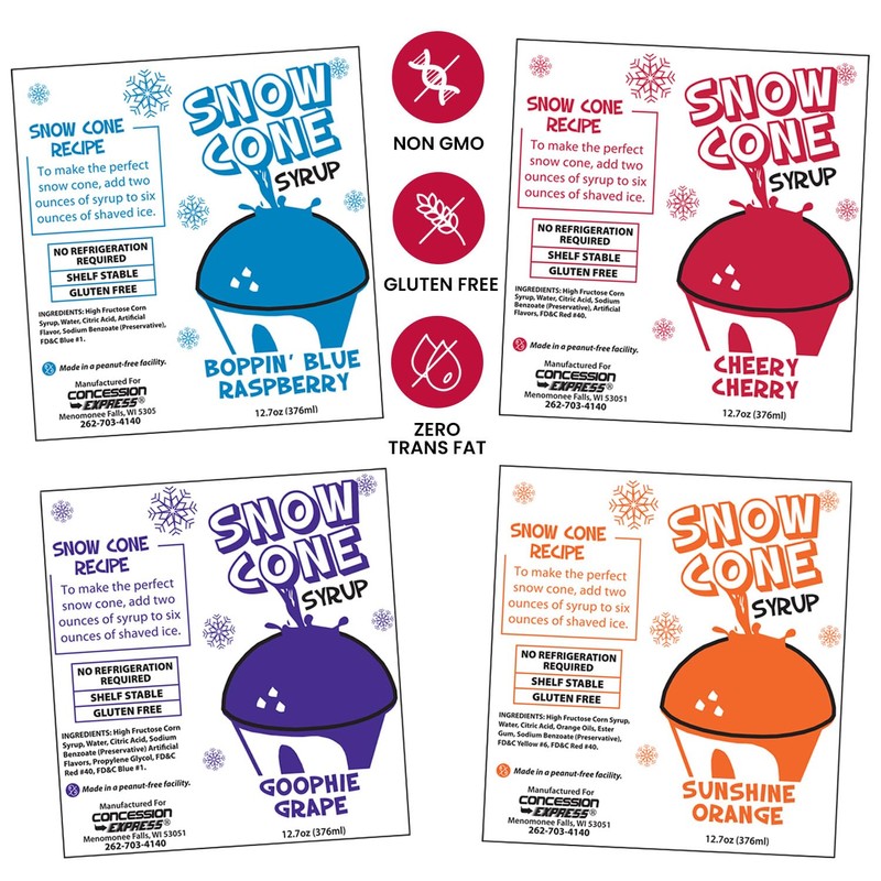 12.7oz Sno-Cone Syrups (4 Pack)