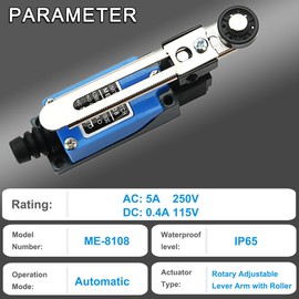 MKBKLLJY ME-8108 Momentary Limit Switch Adjustable Roller Lever Arm Travel Switch 5A 250V AC/0.4A 115V DC Self-Reset 1NC 1NO for CNC Mill Laser Plasma Router 8PCS Terminal Wires 5PCS Terminal Cap