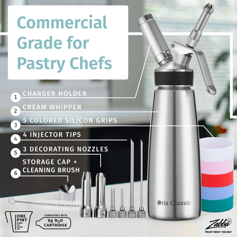 Otis Classic 304 Stainless Steel Whipped Cream Dispenser, 500ml w/