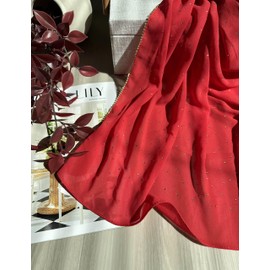 Xirhoot Premium Chiffon Scraf for Women - Rhinestone Muslim Hijab (Red)