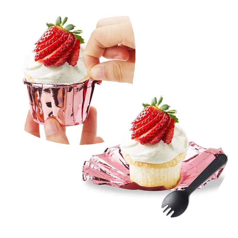 Cupcake Liners with Dome Lids 100Pack,Free-Air 3.5Oz Mini Foil Baking