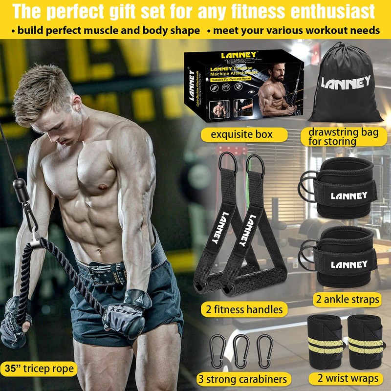 Tricep Rope Cable Machine Attachment, 35" Triceps Pull Down Rope