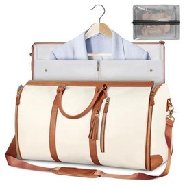 Garment Bags For Travel, Convertible Carry On Garment Bag Large Duffle Bags For Women, 2 In 1 Hanging Suitcase Suit Water Resistant Duffel Travel Bags With Shoe Pouch,Available In Three Colors - Color: Off-White