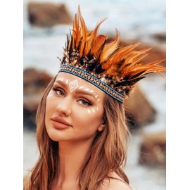 GENBREE Feather Headband Indian Headdress Crown Headpiece Carnival Fascinator Costume Hair Accessories for Women (Pattern 3)