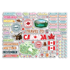 A4 Sticker Sheet Canada Landmarks Vinyl Stickers - Canadian Leaf City Diary Travel Holiday Months Days Labels Scrapbook Journal #81388