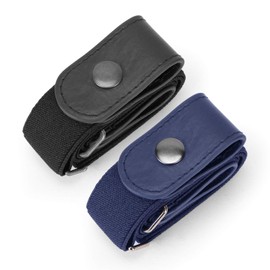 WHIPPY 2 Pack Buckle Free Comfortable Elastic Belt for Women or Men, Buckle-less No Bulge No Hassle Invisible Belts (Black Blue, Fit Pants Size 32-48 Inches)