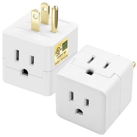 Outlet Splitter 3 Prong,3 Outlet Wall Adapter,Cube Tap Plug Extender,3 Way Wall Outlet Adapter,Multiple Plug Expander,UL Listed,White,2 Pack