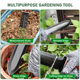 L.DROPLET Hori Hori Garden Knife, Garden Tools with Sheath for Planting,Weeding,Digging, 7" Stainless Steel Soil Knife with Cutting Edge, Full Tang Wood Handle with Hanging Hole