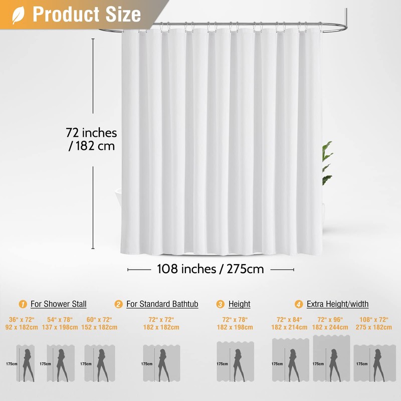 BTTN Extra Wide Shower Curtain 108x72 inches - Linen Textured