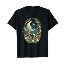 Aesthetic Goblincore and dark Cottagecore Mushroom Moon Bird T-Shirt