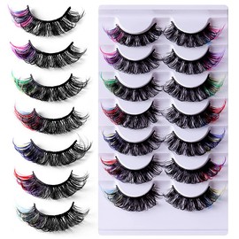 QYLPZ Coloured False Eyelashes False Lashes Faux Mink Lashes Colored Lashes Fluffy Wispy Russian Strip Lashes with Color （7 MIX Colors ） (Color mix01)